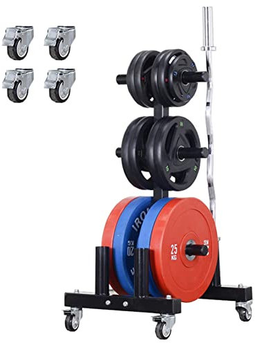 LVLONG Mobile Large Weight Rack Tree Sets for Home Gym, Standard Olympic Dumbbell/Barbell Plate Storage Stand, with 4 Wheels & 4 Bar Holders, Easy Assemble