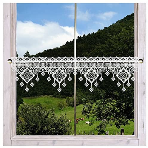 DSD Design-Studio Drechsler Klassische Feenhaus-Spitzengardine Luisa Plauener Spitze weiß Scheibengardine mit geometrischem Muster 20 x 55 cm