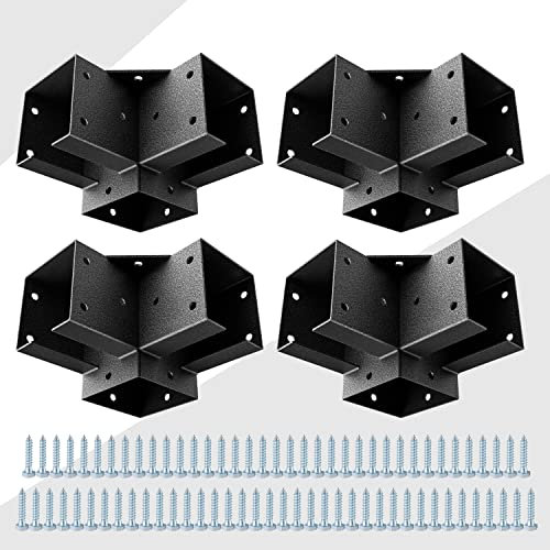 Eapele Kit de pergola avec supports d'angle pour poteaux en bois de 4 x 4 (8,9 x 8,9 cm), fabriqué en acier avec revêtement en poudre, angle de 90° à 3 positions pour stores de chasse, support de cerf