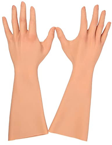 ZWSM 1 Pair Female Simulation Silicone Hand Sleeve Prosthesis Artificial Fake Hands Cosplay for Transgender Crossdresser Drag Queen,Tan,with fingernail