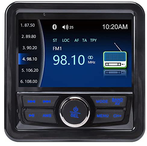 Audio Systems Marine Gauge Receiver - Resistente alle intemperie, schermo da 4 pollici, amplificatore integrato, lettore MP3 multimediale digitale, nessun lettore CD, porta USB,