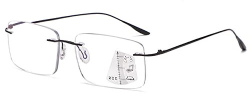 KOOSUFA Randlose Gleitsichtbrille Progressive Multifokus Lesebrille Anti-Blaulicht Herren Damen Computerbrille Arbeitsplatzbrille Retro Metallrahmen Lesebrillen Sehhilfe Gleitsicht Schwarz x1, 3.0