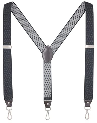Ausukler Hosenträger Herren Extra Stark 3,5cm Breit mit Drehbaren Haken und Elastischen Riemen Y-back für Jeans (Schwarz Diamant)