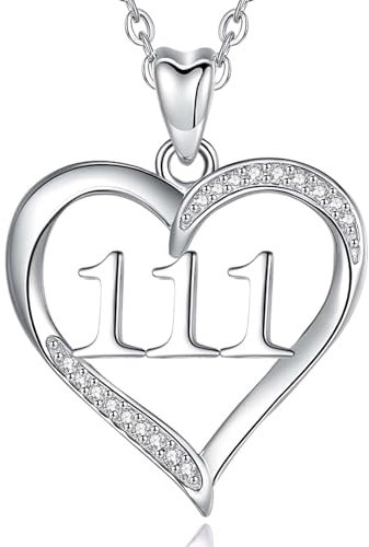 INFUSEU Engelszahl Kette, 925 Silber Zahlen Charm Halskette 111 Glücksanhänger Choker Schmuck für Frauen