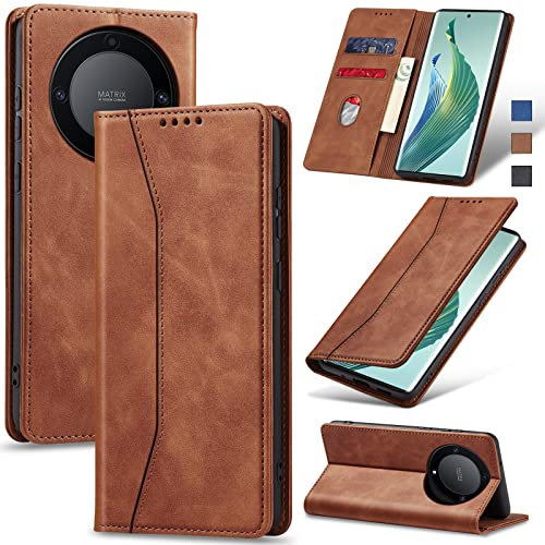 Jasonyu Cover per Honor Magic 5 Lite 5G Flip Custodia in Pelle PU, Cover a Libro Portafoglio, Funzione Supporto, Magnetica, Slot Schede, TPU Bumper Caso Custodia per Honor Magic5 Lite (Marrone)