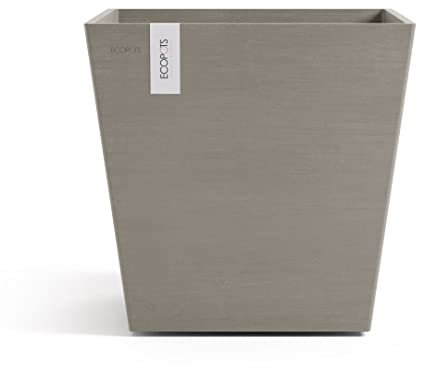 Ecopots Blumentopf Rotterdam Braun Grau (Taupe) - 45 x 45 cm quadratisch klein - mit Bewässerung - Pflanzentopf aus Recycling Kunststoff - Übertopf modern für Indoor und Outdoor
