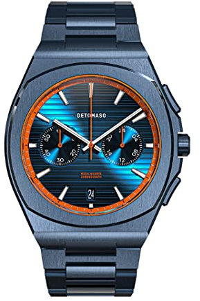 DeTomaso VOLTRE Chrono First Edition Blue ORANGE Blau Herren-Armbanduhr Analog Quarz Edelstahl Blau
