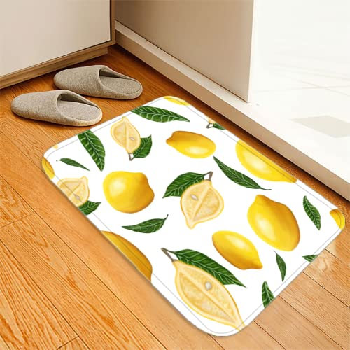 Sommerfrische Gelbe Zitrone Badteppiche, Modernes Minimalistisches Zitronenblatt Waschbar Teppich, mit Rutschfest Rückseite Badematte, für Eingang Küche Schlafzimmer Wasser und ölbeständig - 45*75cm