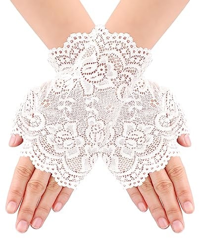 Yolev Women's Short Lace Fingerless Floral Gloves for Bridal, Wedding, Tea Party, Opera & Dinner Parties