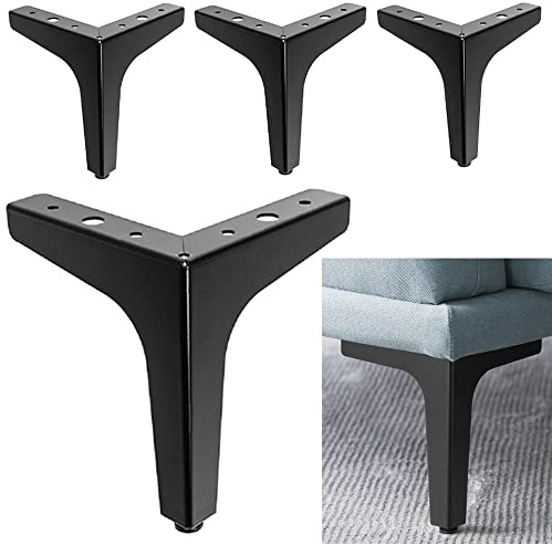 WANLIAN Lot de 4 pieds de meubles en métal de 15,2 cm pour armoire, canapé, meuble TV, bibliothèque (noir, 15,2 cm)