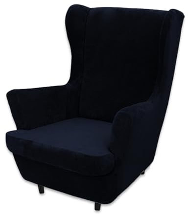 Ohrensessel Überzug Samt 2-Teilig, Elastisch Sesselbezug Mit Armlehne, Hohe Rückenlehne Stretch Tiger Stuhlbezug, Navy Blue