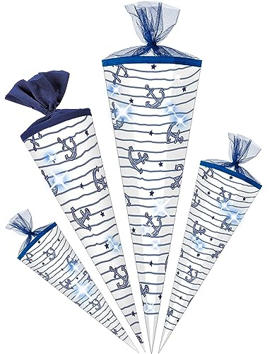 alles-meine.de GmbH Schultüte - Anker/Maritim 35-50 cm Größe wählbar Zuckertüte - Tüllabschluß/Filzabschluß - eckig/rund - Mädchen - klein & groß - Geschenktüte - S..