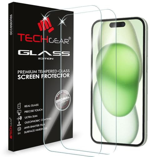 TECHGEAR [2 Pack GLASS Protector for iPhone 16 / iPhone 15 6.1 Tempered Glass Screen Protector Cover [2.5D Round Edge] [9H Hardness] [Crystal Clarity] [Scratch-Resistant] [No-Bubble]