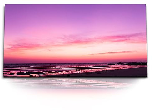 Paul Sinus Kunstdruck Bilder 120x60cm Rosa Himmel Natur Meer Horizont Sonnenuntergang Strand
