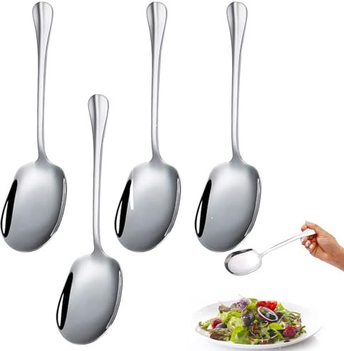 SUpoetry 4 Pezzi Cucchiaio da Portata In Acciaio Inox, Cucchiai da Portata Grandi, Cucchiaio da Buffet, Cucchiaio da Insalata Grande per Cene Al Ristorante e Pasti In Famiglia (21 x 5,8 cm)