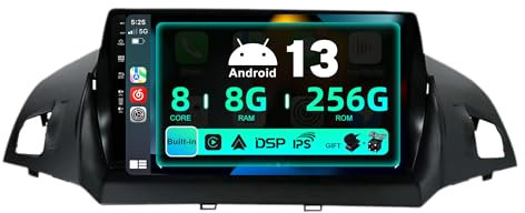 SXAUTO ¦8G+256G¦ Android 14 IPS Autoradio für Ford Kuga Escape C-max 2013-2017 - Eingebaut Carplay/Android Auto/DSP - LED Kamera + MIC - DAB Lenkradsteuerung Fast-Boot 360-CAM WiFi AHD - 2 Din 9 Zoll