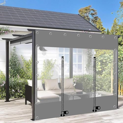 WZYJLyds Exterior Cortina de Lona Transparente Gris Impermeable Cortina con Puerta con Cremallera 0,5mm PVC con Ojales para Jardín, Cenador, Terraza