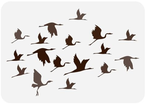 FINGERINSPIRE Kranich Schablone Zum Bemalen 21x29.7 cm Große Kraniche Vogel Silhouetten Zeichnungsvorlage Wiederverwendbare Vogelgruppen Malschablone Tierthema Vorlage Für Holzstoffmalerei
