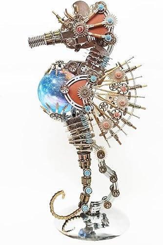 Puzzle 3D Metal Lampe Steampunk Hippocampe - 2100 pièces - Kit de modélisation mécanique en métal avec 16 couleurs - Lumière planétaire - Décoration de pièce parfaite et choix de cadeau (lampe