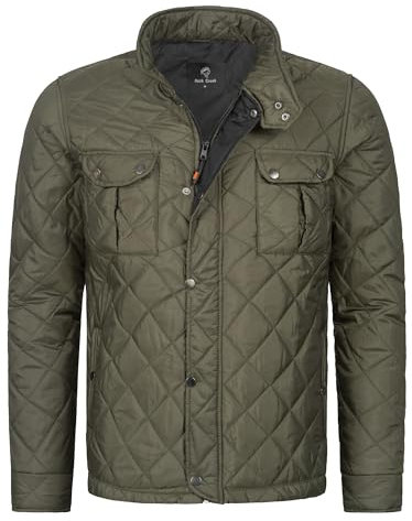 Rock Creek Herren Steppjacke Übergangsjacke Leicht Herrenjacke Männer Jacken Stepp Jacken mit Kapuze Daunenjacke Thremojacke H-347 Dunkelgrün XL