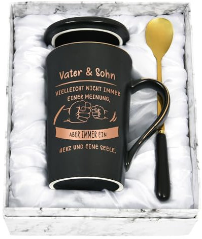 Joymaking Kaffeetasse Vatertagsgeschenk für Vater von Sohn Geburtstagsgeschenk für Papa Tasse mit Spruch - Vater Sohn vielleicht nicht immer einer Meinung aber immer ein Herz und eine Seele, 400ml