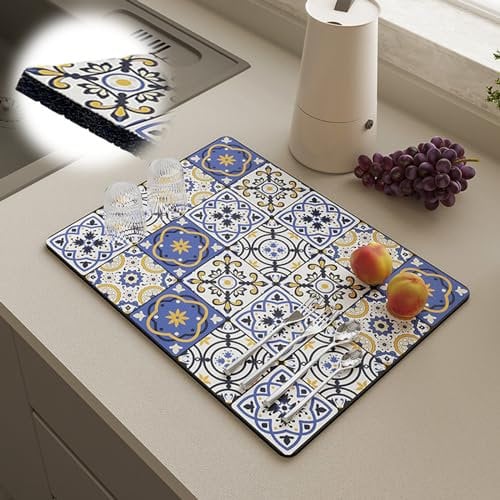 Eowppue Coffee Machine Mat – Soft and Absorbent Draining Mat, Quick Dry Dish Drainer Mat, Sink Drainer Mat Spill Mat Non-Slip Rubber Mat, Non-Slip Coffee Bar Accessories (ColoredBricks/40 x 30 cm)