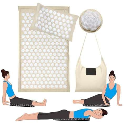 Damen und Herren Leinen Kokosnuss Yoga-Matte - Akupressur Nadelspitze Matte, Stressabbau, geeignet für Fitness & Gesundheit Massage(Kopfkissen + Kissen + Aufbewahrungstasche)