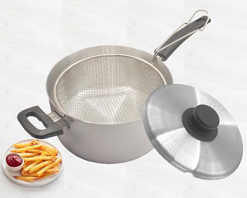 New 3 Pcs Stainless Steel Chip Pan Deep Fryer with Basket and Lid Saucepan Set 2 in 1 22cm