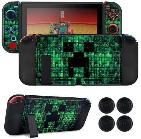 DLseego Protective Case for Switch,Slim Soft Dockable Protective Shell Scratch Resistant TPU Protector Cover with 2 JoyCon Cover and 4 Joystick Grip Caps-Green Switch