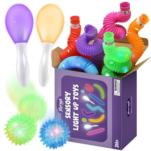 Joyreal Sensorisches Spielzeug für Autismus, LED-Leuchtspielzeug, 10PCS Fidget-Spielzeug mit Röhren & Bällen, Leucht-Maracas für Babys, Stressabbau-Spielz