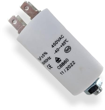 DEKAROX Condensateur universel 7µF 450 V Ø30 x 57 mm avec bandes AMP de 6,3 mm, vis de fixation M8 CBB60, condensateur de démarrage et fonctionnement pour appareils ménagers