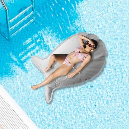 Avalon - Colchoneta Piscina Tipo Puff Modelo Escama, Puff Piscina Flotante, Tumbona Diseño Moderno en Tela Técnica Antidesgarre e Impermeable, Decoración Moderna, Made in Italy(145x99cm-Gris)