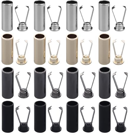 16 Stück Metallschnurschnallen, Schnürsenkelenden, Seilspitze, Kapuzenkordeln, Drahtendmetall, Drahtendkappen, Metalldrahtendstücke, Schnürsenkelköpfe (Silber, Schwarz, Gold, Silber und Schwarz)