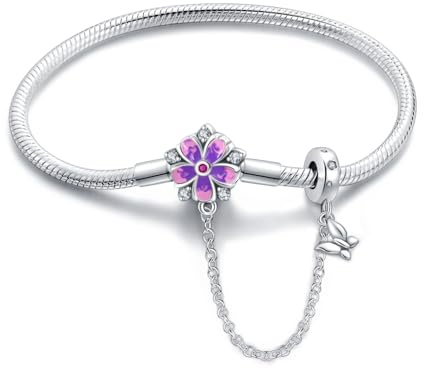 LONGLUCK Armkette Damen Silber 925 Schlange Kette Libellen und vierblättriges KleeblattAnhänger Beads Charm Armband mit 5A Cubic Zirconia für Frauen Geschenk für Sie