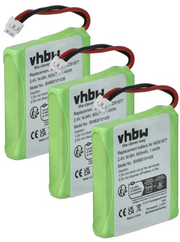 vhbw 3X Akku kompatibel mit Switel DF 812 Duo | DF 812, DFT 8172, DFT 8171, DFT 8173 schnurlos Festnetz Telefon (600 mAh, 2,4 V, NiMH)