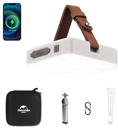 Naturehike LED Campinglampe 1300LM Superhell • 9000mAh Wiederaufladbar • Bis zu 180h Laufzeit • 3 Farbtemperaturen & Stufenlos Dimmen • IPX5 Wasserdicht mit Haken für Zelt, Outdoor, Notfall