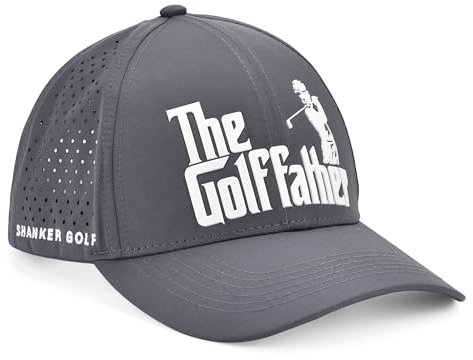 Shanker Golf Hat - Funny Golf Father Cap - Fitted Grey Cap with Rubber Stamp Logo - Ultra Comfort Adjustable Fit - Perfect Golf Gift for Dad