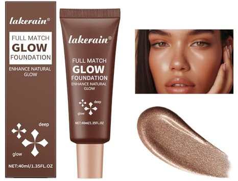 Full Coverage Glow Foundation, Liquid Highlighter Natural Glowing, Shimmer Face Body Glow Makeup, Glitter Brightens Liquid Glow Highlighter Foundation (# 04, Color)