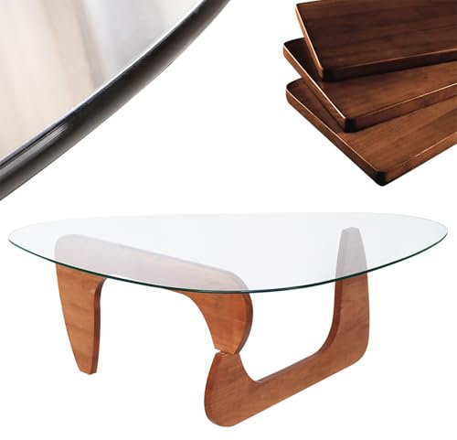 ZJFJMBD Table Basse de Salon en Bois et Verre, Table Basse Moderne Design, Petite Tables Basses Triangulaire pour Salon Bouts de Canapé (82 x 57 x 40 cm)
