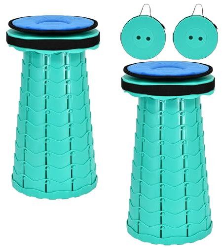 FXKS 2 PCS Tabouret télescopique réglable avec Coussin, Réglable en Hauteur Portable Tabouret Pliant, Charge de 400 LB, pour Camping, Randonnée, Pêche, Jardinage,Intérieur et Extérieur-Vert Menthe