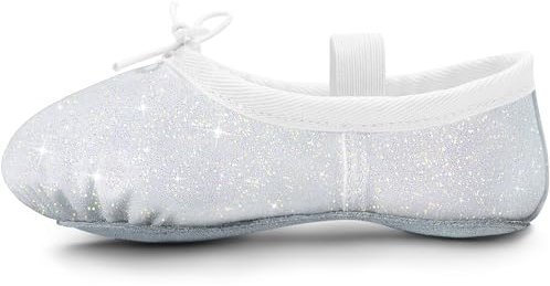 Ballet Shoes for Girls Glitter Ballet Dance Shoes Leather Dance Slippers Full Sole Ballet Dance Flats for Childrens Kids Toddler for Dance Performance Gymnastics White 9 Toddler