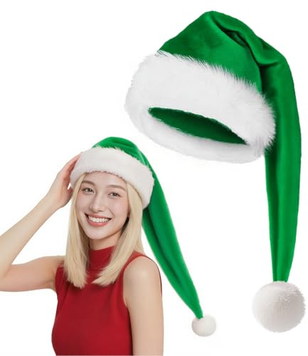 Epokus Lang Weihnachtsmütze,Erwachsene Nikolausmütze,Plüsch Weihnachtsmann Mütze mit Dicker Fellrand,Santa Clause Mütze für Herren/Damen für Weihnachtsfeier
