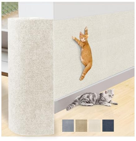 Kratzmatte für Katzen, 250 x 40 cm, selbstklebende Teppichmatte, zuschneidbar, Kratz-Möbelschutz, Ersatz für Kratzbaum, Regale, Couch, Möbel, DIY-Schutz, Beige