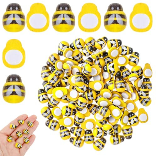 200 Stück Selbstklebende Mini Bienen Deko Holz Glücksbiene Bienen Dekorationen für Babyparty Kostüm DIY Handwerk Scrapbooking Anhänger Wand Hut Deko