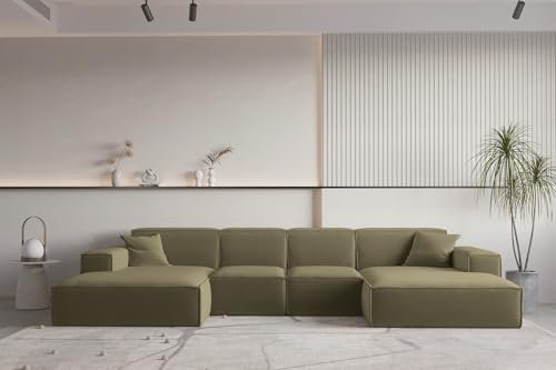 Fun Möbel Wohnlandschaft U-Form CELES Premium XS in Stoff Opera Velvet (Olivgrün)