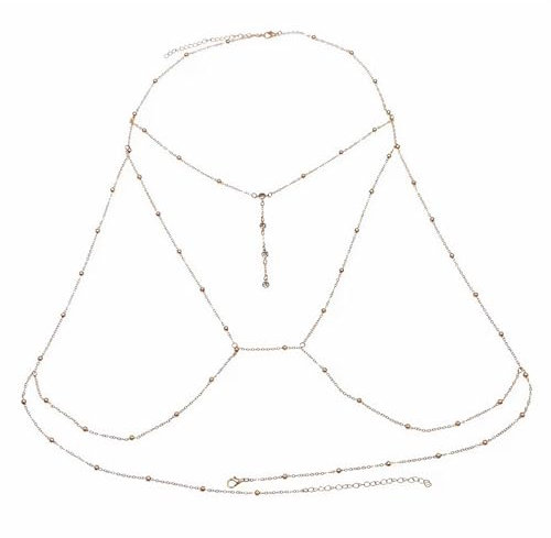 Modisch und Einfach Verstellbar Body Chain,Glitzernde Strass-BH-Bikini-Kette, Silber-Kristall-Brustkette,Körperkette Ist für Frauen und Mädchen Geeignet,Bauchkette Gold,Festival Schmuck(Gold)