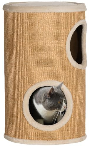 PawHut Tonneau à gratter pour Chat Tour à griffer pour Chat Arbre à Chat à 2 Couches en sisal Naturel pour 1 à 2 Chats, dim. Ø 35 x 60H cm Marron