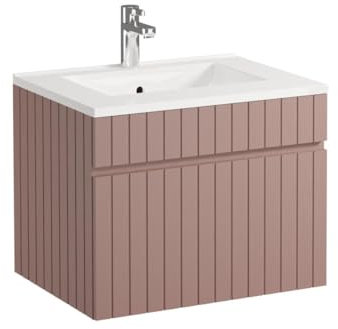 Vente-unique-Mobile per bagno sospeso scanalato con lavabo da incasso 60 cm Rosa - SATARA