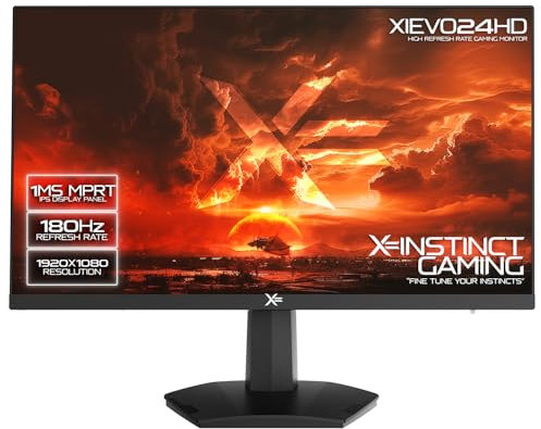 𝗫= 24 Inch Gaming Monitor • FHD 1920 x 1080p • 180Hz • 1ms MPRT • IPS Panel • G-Sync/FreeSync • HDR10 • HDMI 2.0, Displayport 1.4 • Tilt Adjustable • Vesa Mountable • (XIEVO24HD | Black)