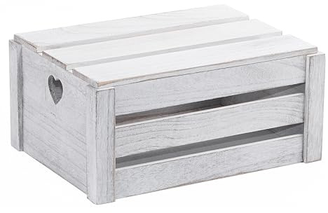 Wickerfield Lovely Wooden Crate with Heart Handles and Lid for Home Storage Office Collection and Window Retail Display Tray Gift Hamper (Grey, Medium)